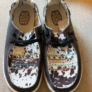 Hey Dude Kids' Black and Brown Moccasins with Turquoise Accents